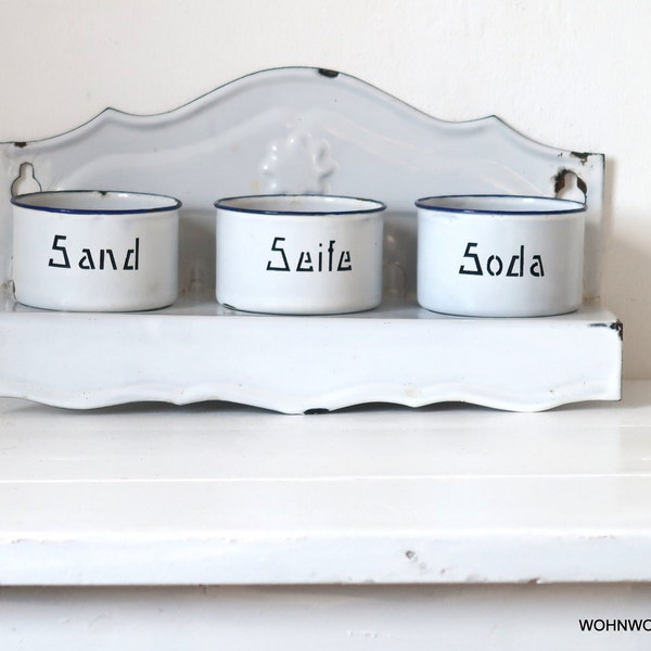 Antique white enamel wall shelf for SAND SEIFE SODA Simple Farmhouse storage jars White Farmhouse Decor