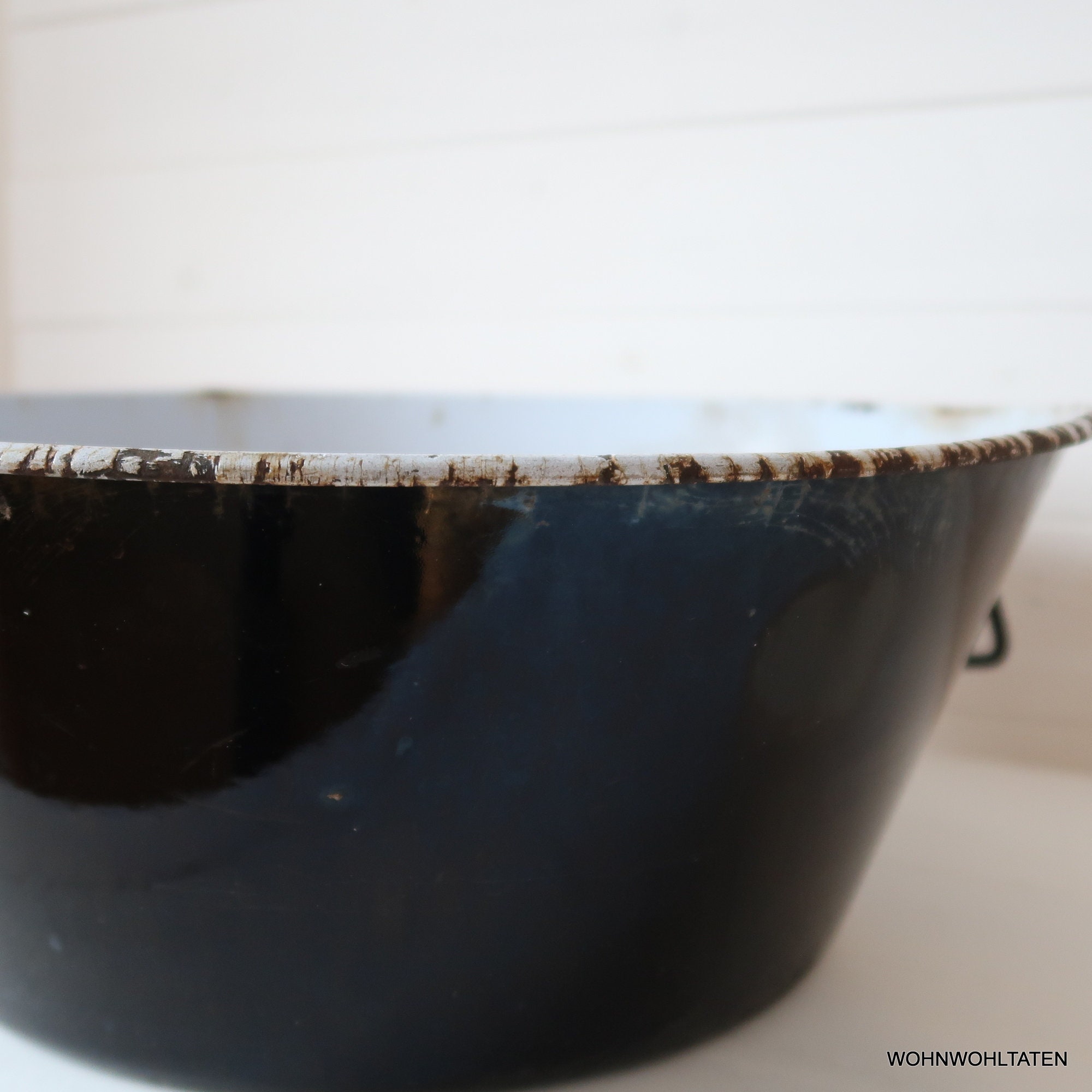Large Vintage Enamel Tub With Handles Simple Round Black Etsy