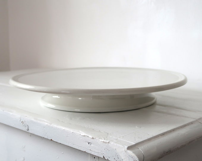 Antique Plain White XL Ironstone Cake Stand Simple Patisserie Stand on
