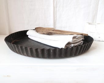 Bandeja para hornear francesa antigua XL, bandeja para tartas, bandeja para pasteles, bandeja negra, decoración de cocina de casa de campo, bandeja para hornear de jardín de granja