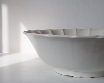 Antique cream white XXL ironstone bowl  Simple Farmhouse mixing bowl with wavy edge Primtive Farmhouse tableware 1896