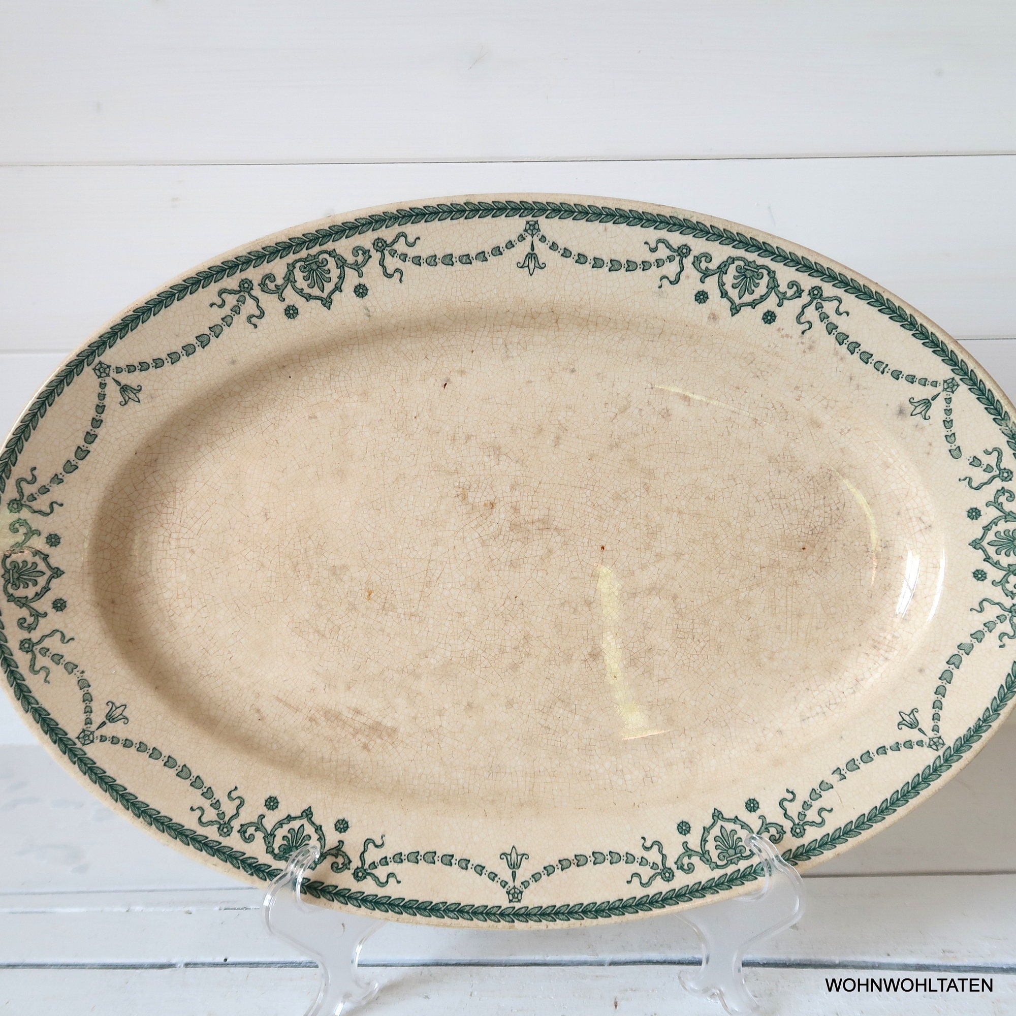 Antique ironstone plate 1896 Large stained serving dish Antique Farmhouse tableware Country kitchen decor