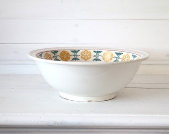 Antique white ironstone bowl Huge simple mixing bowl with decor Rustic Farmhouse tableware VILLEROY & BOCH 1890
