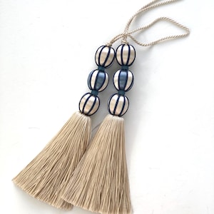 Pair of Key Tassels in Blue and White Color with Beaded Detail