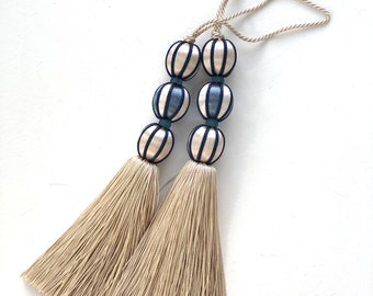 Pair of Key Tassels in Blue and White Color with Beaded Detail