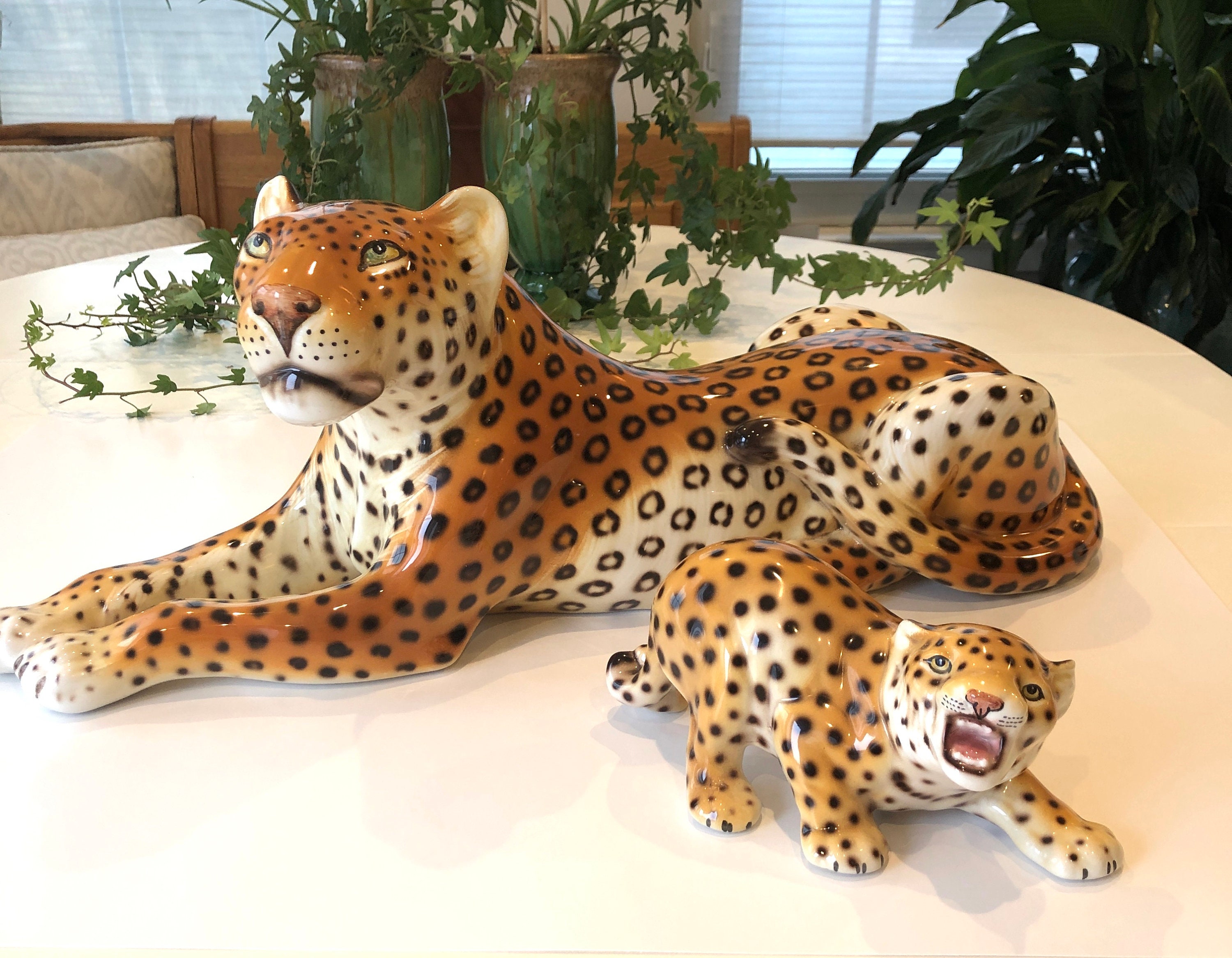 Vintage Porcelain Leopard Mother and Cub From Italy - Etsy