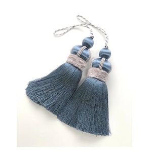Pair of Key Tassels in Slate Blue with Velvet Detail