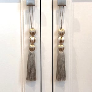 Pair of Key Tassels in Antique Gold & Cream Color with Beaded Detail