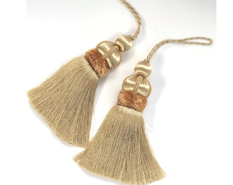 Pair of Key Tassels in Gold Color with Velvet Ruche