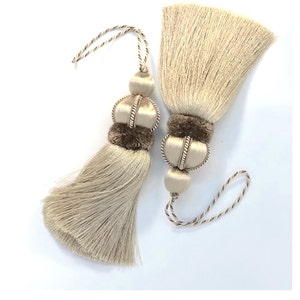 Pair of Key Tassels in Taupe - Bisque Color w Velvet Detail