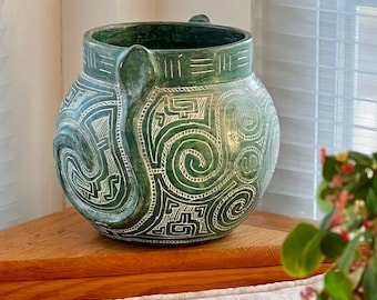 Brazilian Marajoara Pottery Vase w Snake Motif - FREE SHIPPING