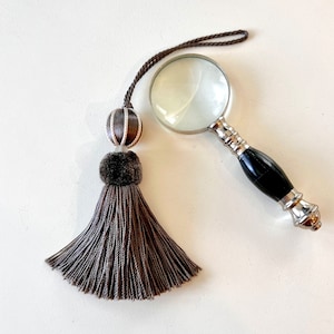 Charcoal Gray Beaded Key Tassel - H 4.25"