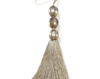 Satin Beaded Key Tassels in Ivory - Taupe  Color