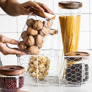 Set of 5 Glass Jars with Wooden Lids