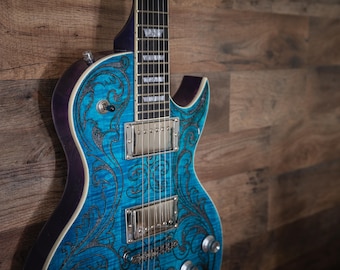 Custom LP Style Baroque Scroll Engraved LP 2026 - Turquoise and purple stain