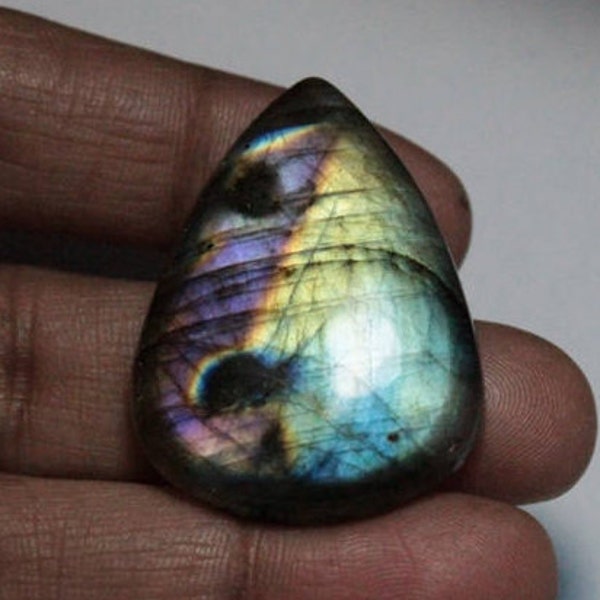 A 1 Quality Blue Labradorite Cabochon, Amazing Purple Labradorite Loose stone,Multi-Flash Labradorite Gemstone 37 Cts (34X25)mm#2962