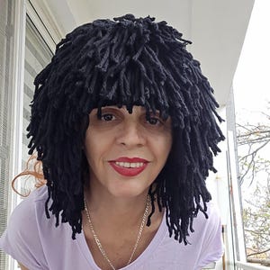 Black Yarn Wig: Crochet Crazy Hair Beanie - Halloween Costume