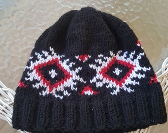 Serbian souvenir, cap Black knit hat, Serbia etno hat, Serbian knit hat, winter wool hat, wool beanie, handmade man hat, handmade woman hat,
