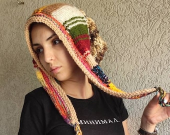 Earthy Crochet Hooded Scarf: Chunky Knit Earflap Beanie