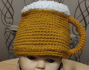 Crochet Beer Mug Hat for baby Kids Knit Beer mug beanie October fest gift Knitted Beer Beanie Gift for baby Beer lovers GAG gift