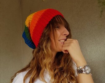 Rainbow crochet beanie LGBT hat Gay hat LGBT clothes B-day gift Slouchy beanie Gay pride  Long handmade cap Unisex rainbow beanie Pride hat