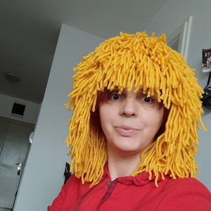 Yellow Yarn Wig Beanie: Crochet Festival Hat