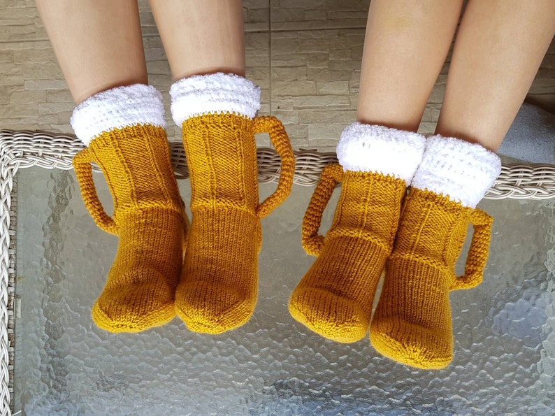 Crochet Beer mug socks Father's day gift idea Knit beer socks Beer mug stocking Oktoberfest Gag gift Beer lovers Funny Beer Novelty socks image 1