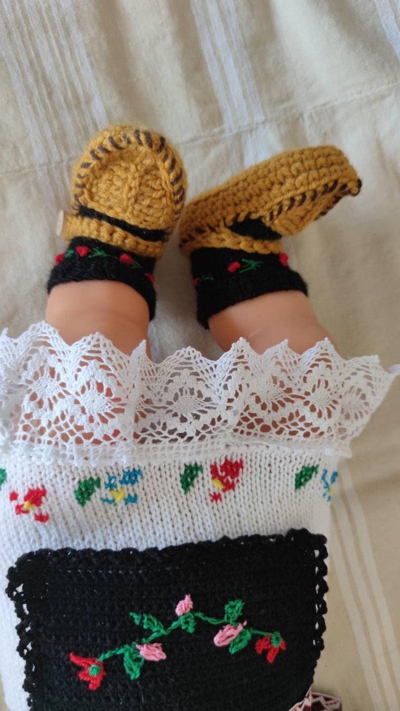 Crochet baby sleepers Serbian opanke Slippers Yugoslavia Balkan Opanke Serbian shoes Serbian baby shower gift Orthodox baby christening image 1