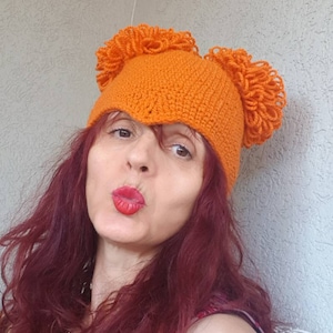 Vinifred Sanderson Crochet Wig: Orange Halloween Hat with Pom Poms