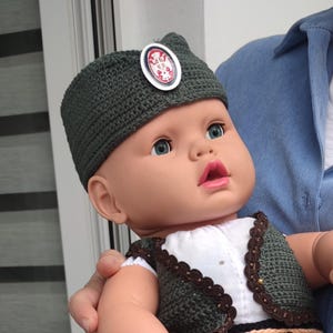 Crochet Baby Sajkaca Hat with Kokarda - Serbian Traditional Design
