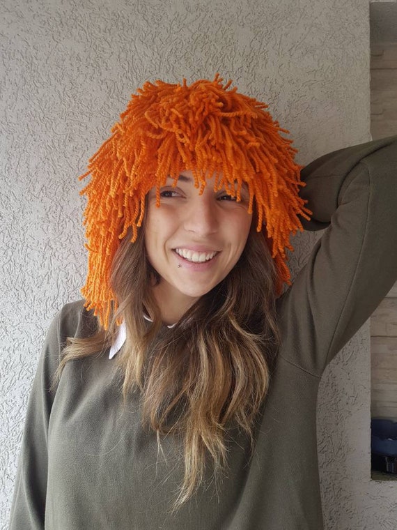 Crochet Orange Witch Wig Girls Wig Beanie With Hair Crochet Etsy