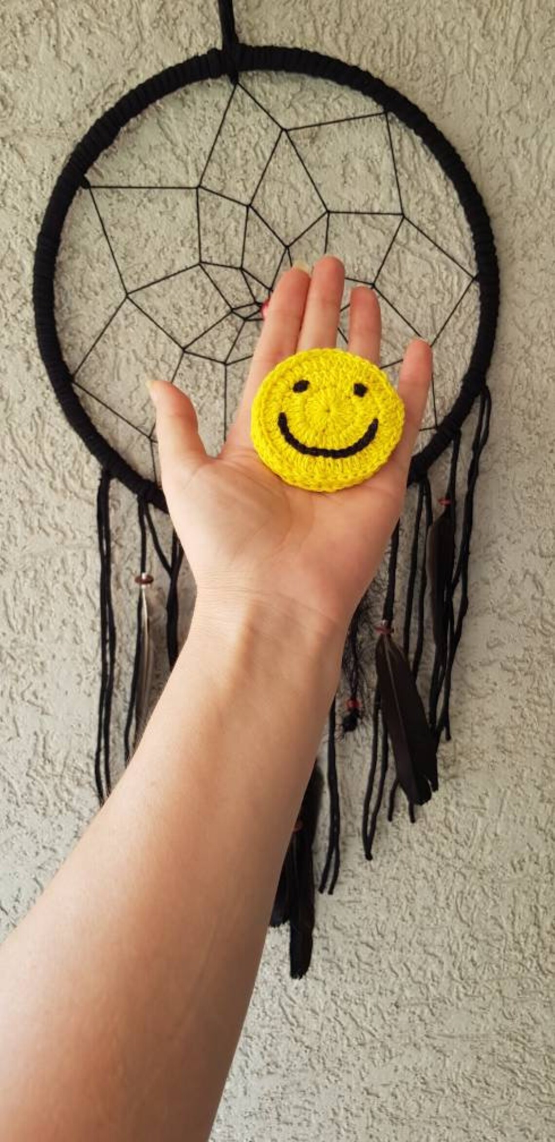 Smiley face brooch Crochet smiley Emoji Smiley badge Happy Etsy