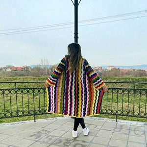Crochet Knit Long Cardigan: Colorful Boho Hippie Coat