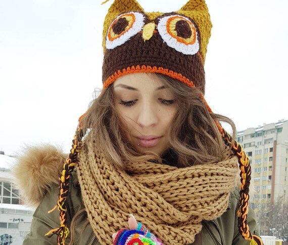 Crochet Owl Hat Knitted Owl Hat Winter 
