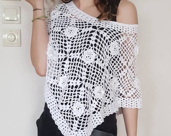 Crochet Summer White poncho Crochet Lace poncho Mother's day gifts Woman's clothing Summer poncho Cotton cover Crochet woman clothes