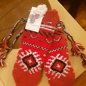 Serbia socks Crochet red socks Mother's day gift Serbian gift Wool socks Retro socks Balkan clothes Vantage Traditional Serbian socks image 2