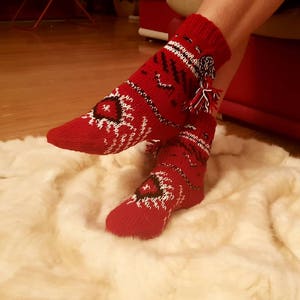 Serbia socks Crochet red socks Mother's day gift Serbian gift Wool socks Retro socks Balkan clothes Vantage Traditional Serbian socks image 5