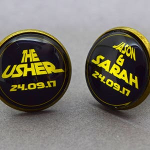 Custom Starwars cufflinks. Starwars wedding cufflinks Usher. Personalised Star wars cuff links. Unique wedding gift.