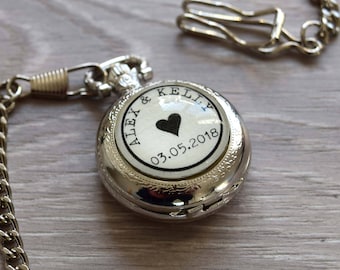 Personalised pocket watch / Pocket watch / Custom pocket watch / Wedding pocket watch / Silver pocket watch / Names pocket watch