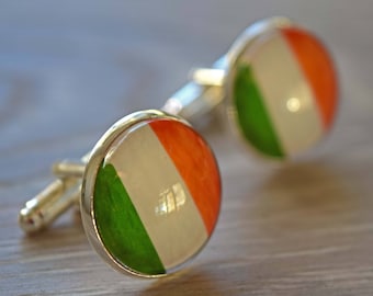 Irish Flag cufflinks / handmade unique gift / St Patricks Day, birthday, wedding, fathers day, christmas present / Silver, gold, bronze.