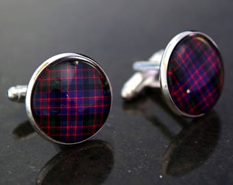 Tartan cufflinks custom choice of clan. Personalised family scottish clan. Unique handmade cuff links in silver and gold plated or bronze.