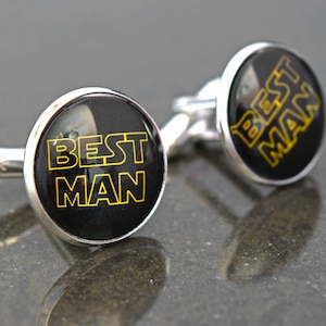 Boutons de manchette de mariage. Design Star Wars, argent, or ou bronze antique. Meilleur homme
