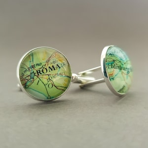 Map cufflinks custom personalised design. Wedding, groom, best man, groomsman. Birthday, anniversary. Silver, gold, antique bronze.