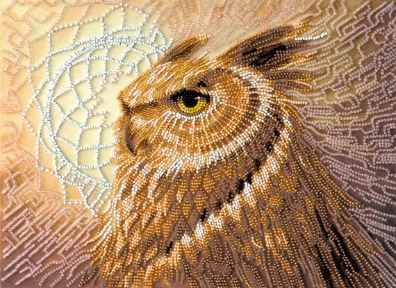 Bead Embroidery kit Owl DIY Beadwork kit Beading kit Hand embroidery Beaded Stitching