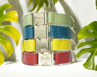Dog Collars Leather Personalized, Dog Collar Leather handmade, Leather Dog Collar With Name Plate, Set Custom Leather Dog Collar Engraved