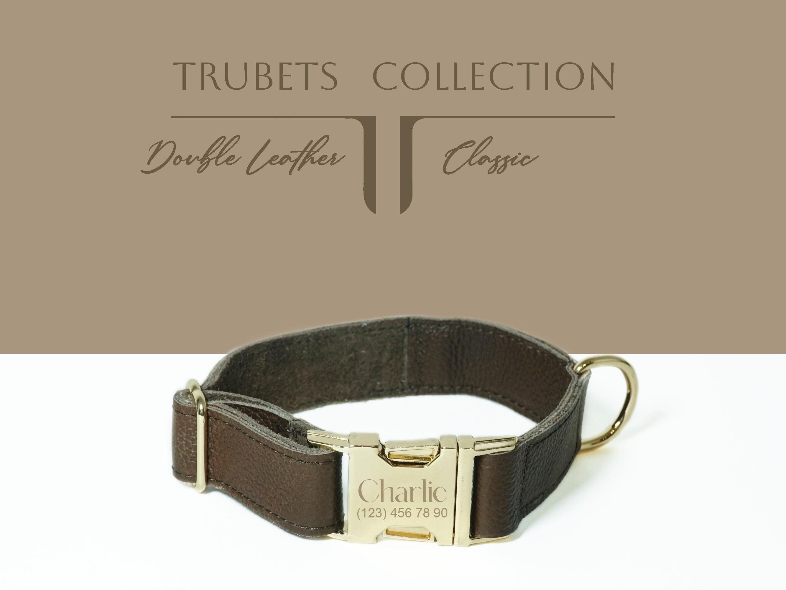 Personalized Brown Leather Dog Collar - Custom Engraved Name Tag, Adjustable and Durable for Medium and Large Dogs