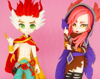 ¡En stock! Figura de Xayah y Rakan hecha a mano - Fan Art inspirado en League of Legends