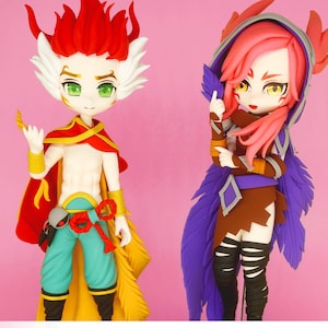 In stock! Handmade Xayah and Rakan Figurine - League of Legends Inspired Fan Art