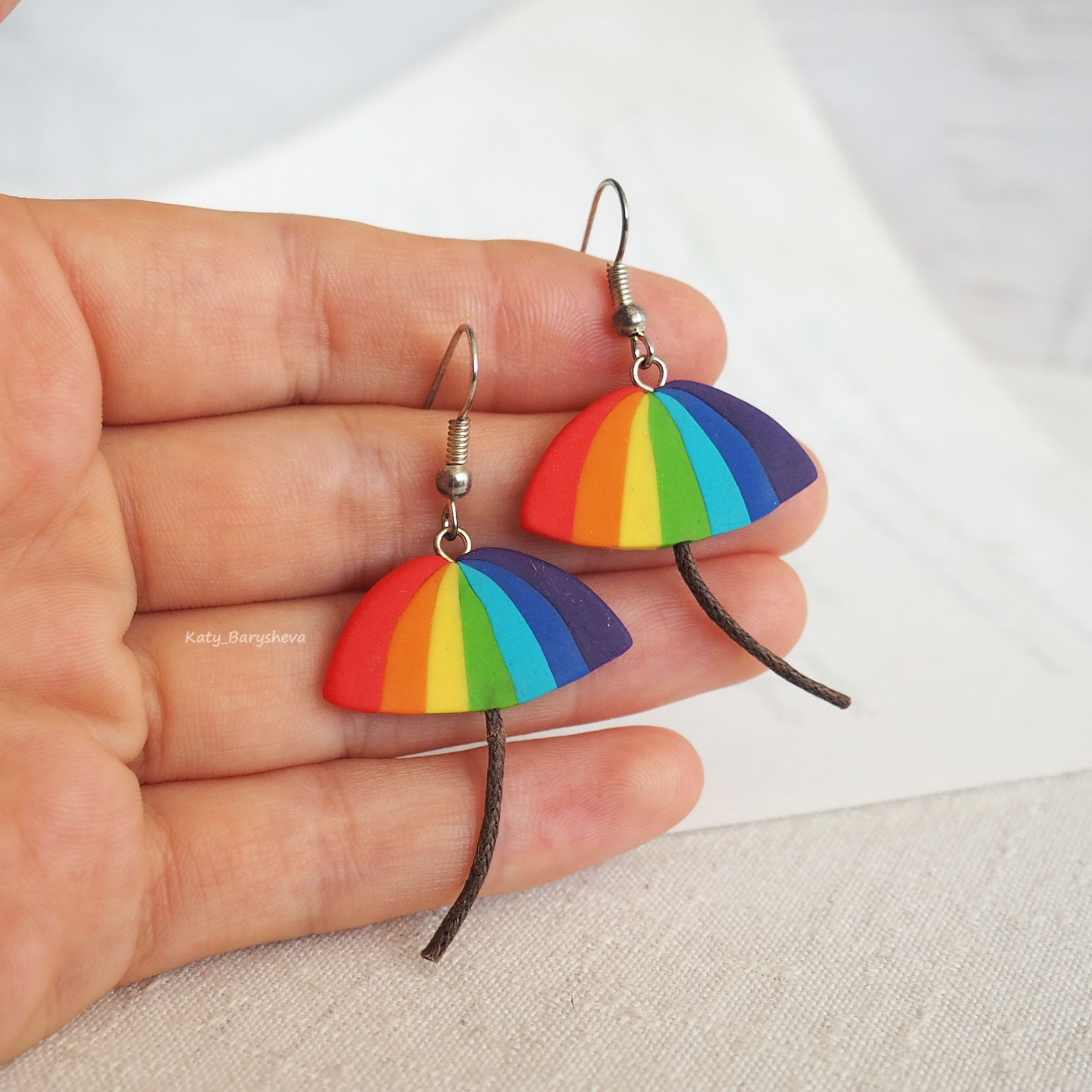 Colorful Rainbow Umbrella Earrings / dangle umbrella earrings Etsy