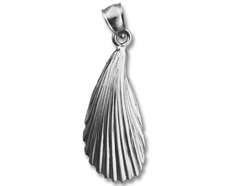 Rhodium Plated 925 Sterling Silver Mussel Shell Mollusc Pendant